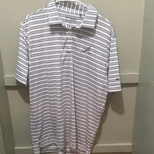 Columbia Atlanta Braves Men's Polo Shirt - White and Gray Stripes